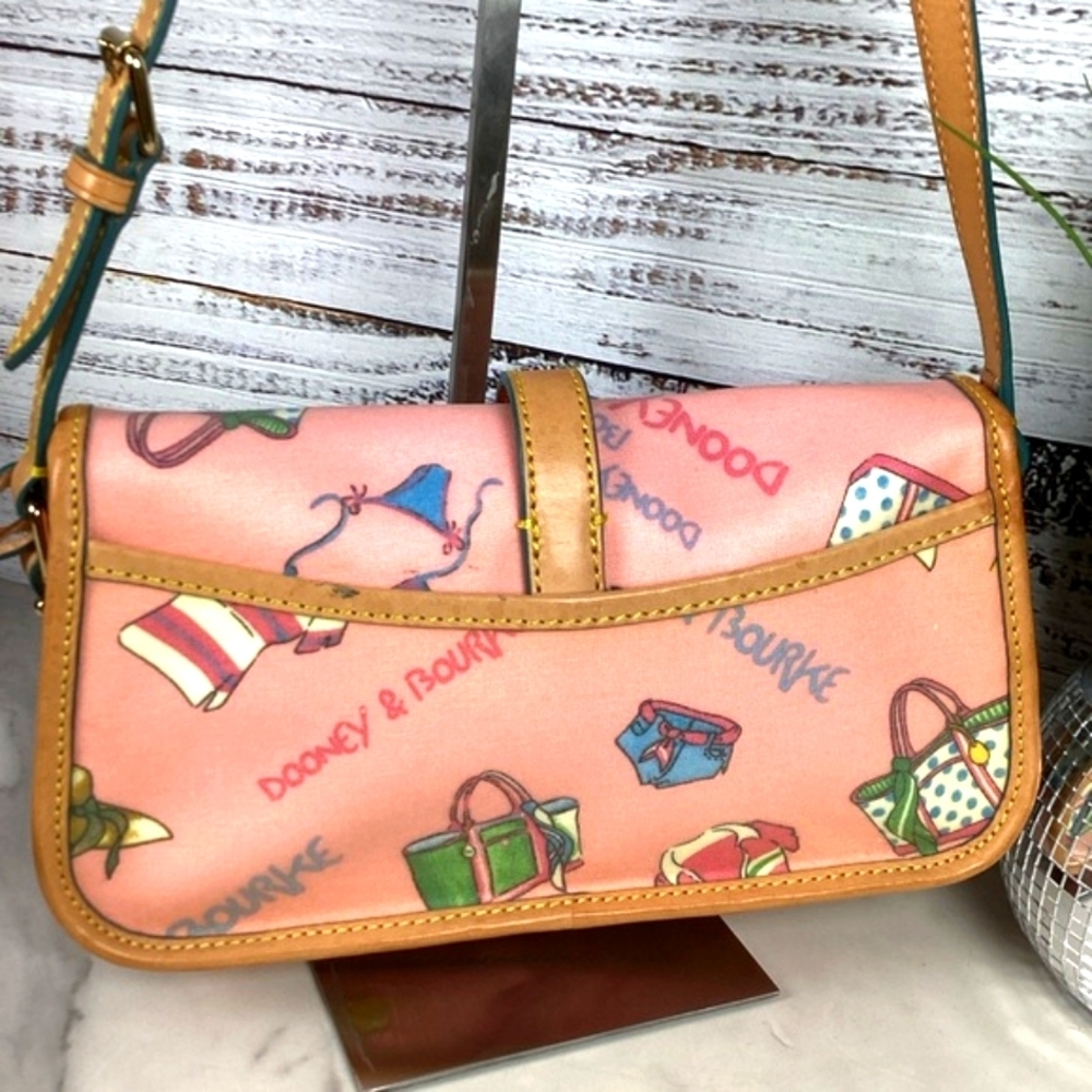 Y2K Dooney & Bourke‎ Vintage Pink Tan Shoulder Bag Miami Beach Vacation HTF - Picture 8 of 17